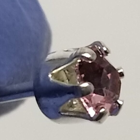 Swarovski Crystal Element - Stlg Silver Overlay Pink Stone "Tiny" Stud Earrings - Picture 6 of 13